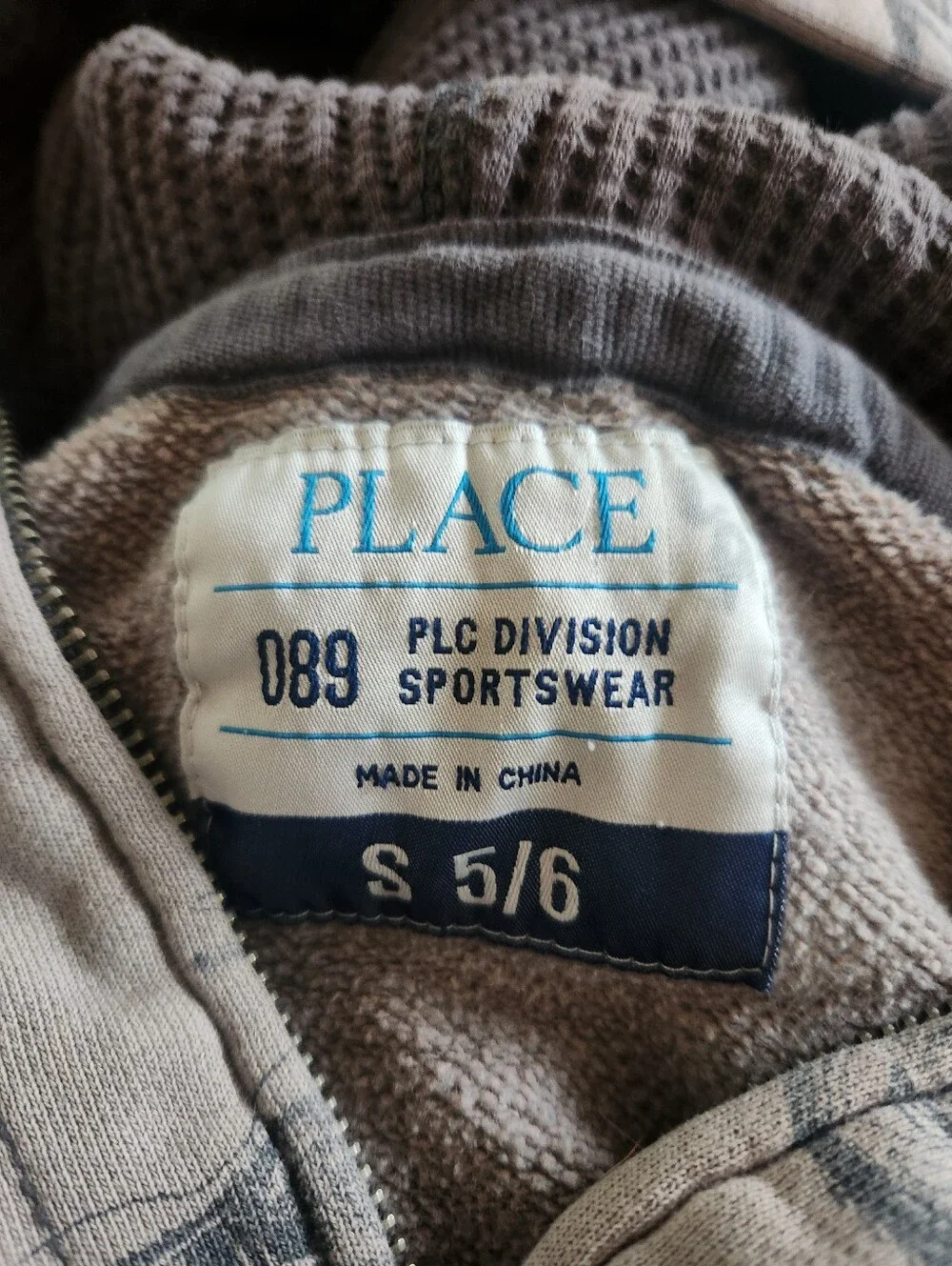 Place Taupe and Navy Zip Hoodie with Logo Tag